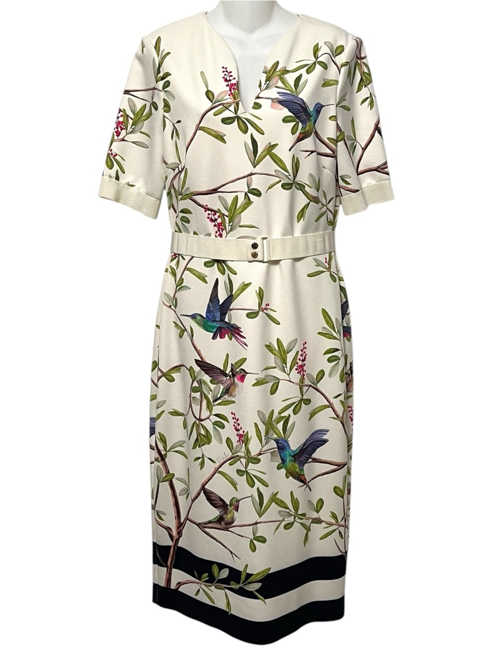 EUC TED BAKER Everly Highgrove Hummingbird Blossom Bodycon Dress L/10 - Picture 2 of 16